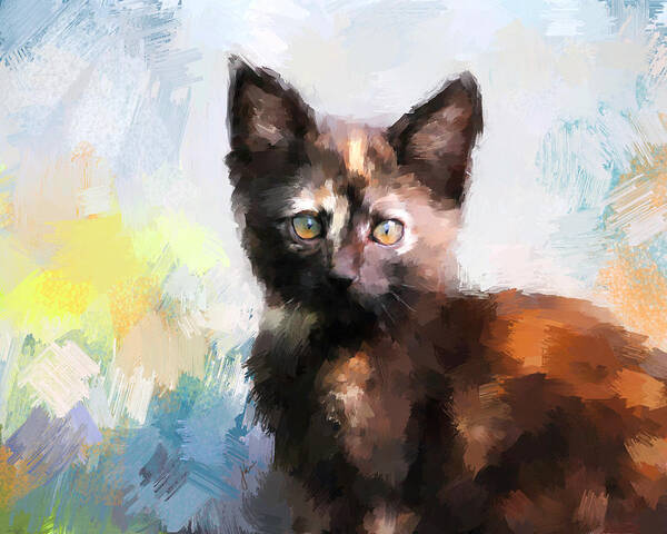 Kitten Poster featuring the painting Tortoiseshell Kitten #2 by Jai Johnson
