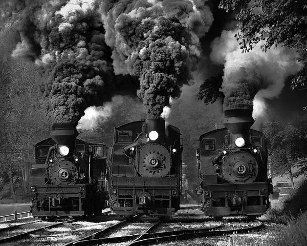 Steam Poster featuring the photograph Train Race In Bw by Chuck Gordon