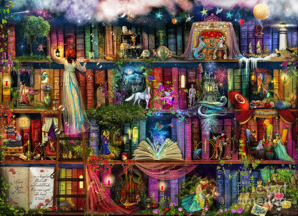 Fairytale Poster featuring the digital art Fairytale Treasure Hunt Book Shelf by MGL Meiklejohn Graphics Licensing