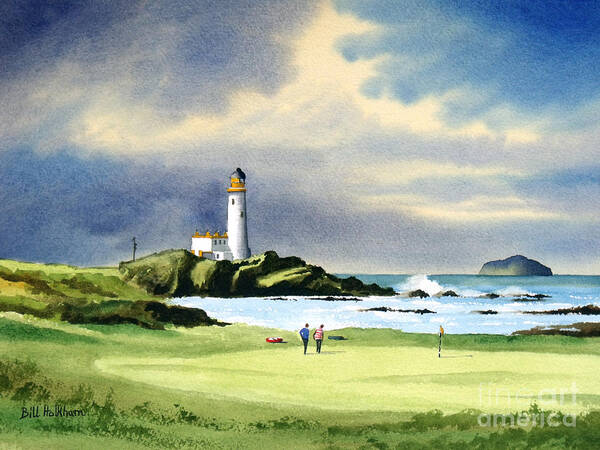 Turnberry Golf Course Poster featuring the painting Turnberry Golf Course Scotland 10th Green by Bill Holkham