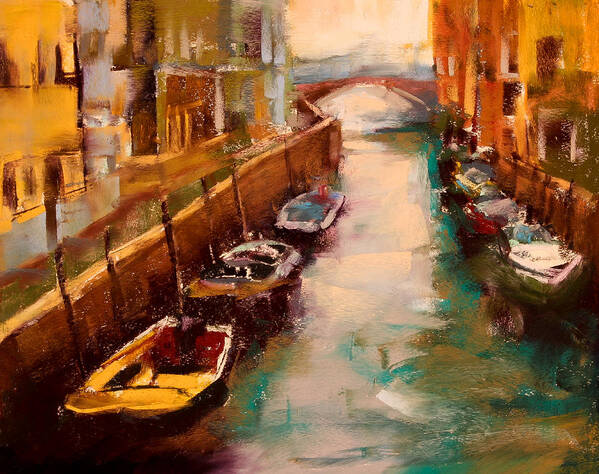 Venice Canal Poster featuring the pastel Venice Canal by David Patterson