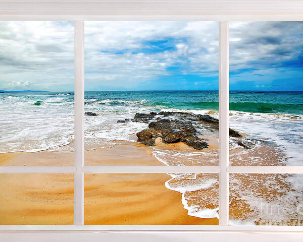 Image Photo Screen Window View Beach Sea Poster Wall Mural 120 cm*80 cm 219 D 
