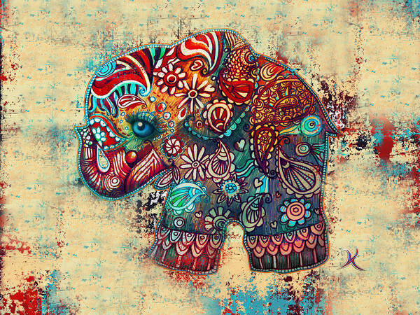 Elephant Mask Poster featuring the painting Vintage Elephant by Karin Taylor