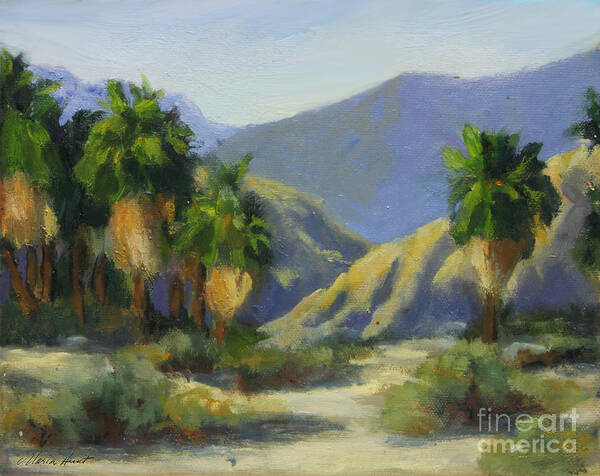 Desert Scene Poster featuring the painting California Palms in the Preserve by Maria Hunt