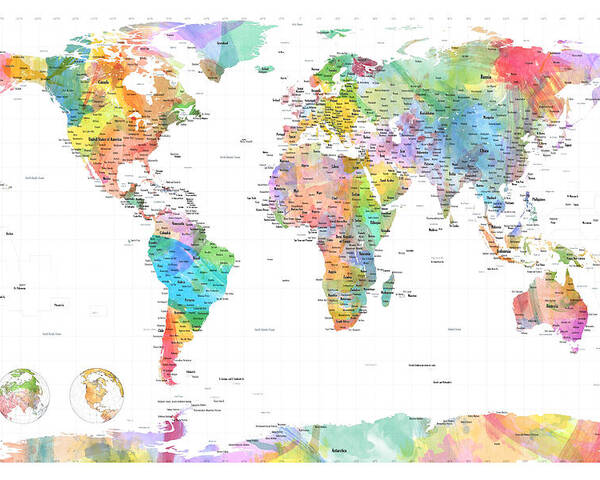 World Map Poster featuring the digital art Watercolor Political Map of the World by Michael Tompsett