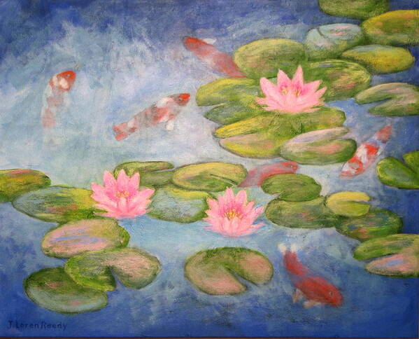 Koi Poster featuring the painting Waterlilies and Koi by J Loren Reedy