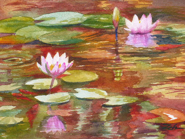 Waterlilies Poster featuring the painting Waterlilies by Janet Zeh