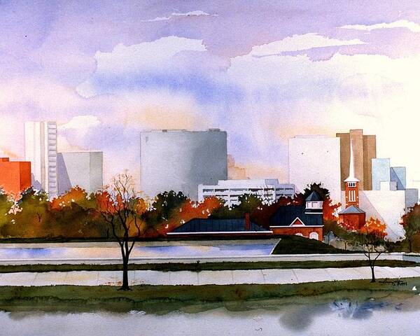 Watercolor Poster featuring the painting Wilmington Resevoir Skyline by William Renzulli