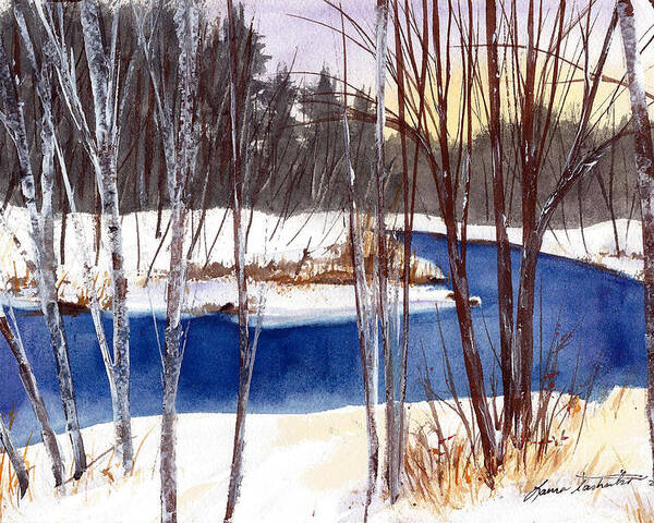 Maine Poster featuring the painting Winter Open River by Laura Tasheiko