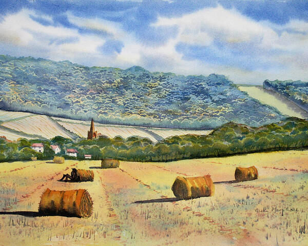 Landscape Poster featuring the painting Winteringham from High Mowgate by Glenn Marshall