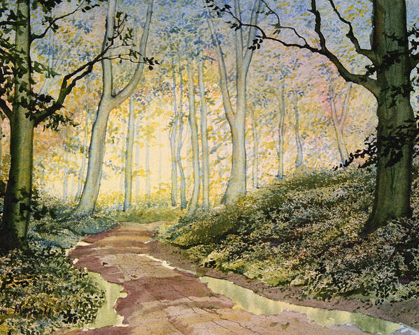 Watercolour Poster featuring the painting Woodland Trail at Sledmere by Glenn Marshall