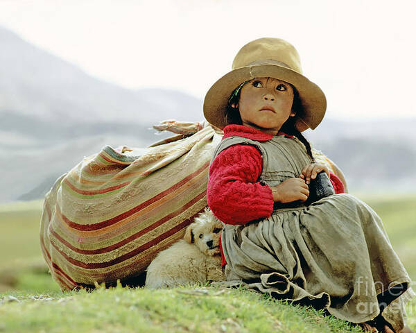 Girl Poster featuring the photograph Young Girl in Peru by Victor Englebert