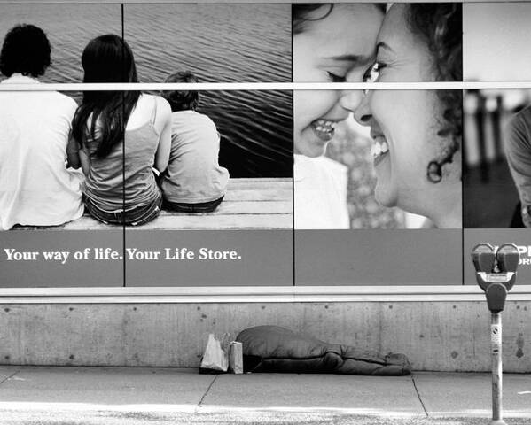 Homeless Asleep On Street Poster featuring the photograph Your Life Store by Douglas Pike
