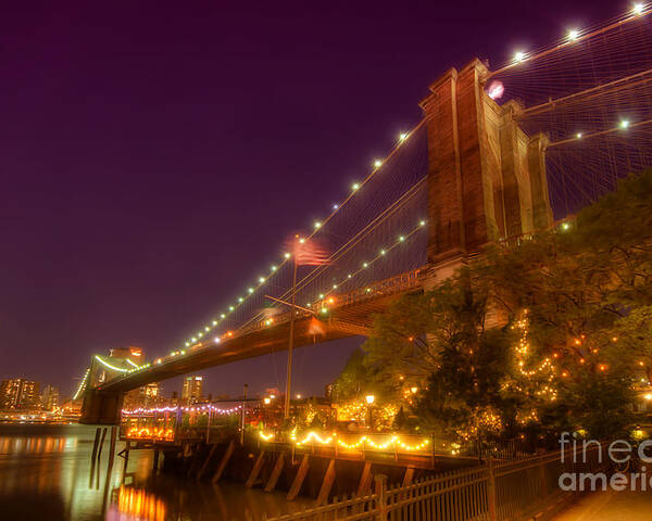 Art Poster featuring the photograph Brooklyn Bridge At Night by Yhun Suarez
