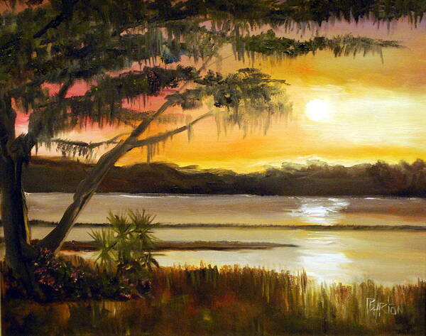 Landscape Poster featuring the painting Carolina Sunset by Phil Burton