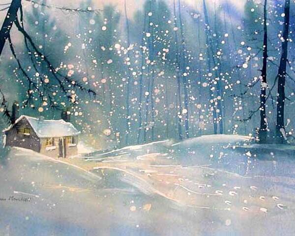 Watercolour Poster featuring the painting Cottage in the Snow by Glenn Marshall