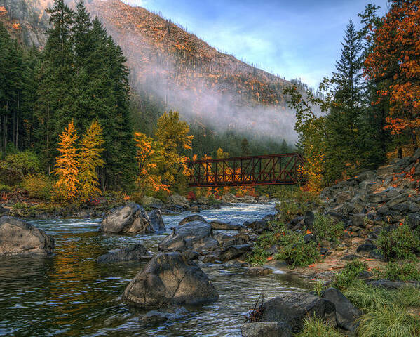 Hdr Poster featuring the photograph Fall up the Tumwater by Brad Granger