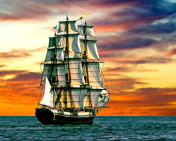 Tall Ship Poster featuring the photograph Friendship Sunset by Fred LeBlanc