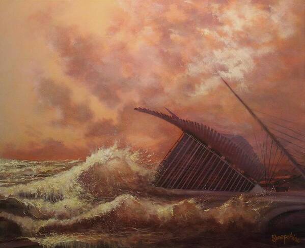  Lake Michigan Poster featuring the painting High Tide Milwaukee Art Museum by Tom Shropshire