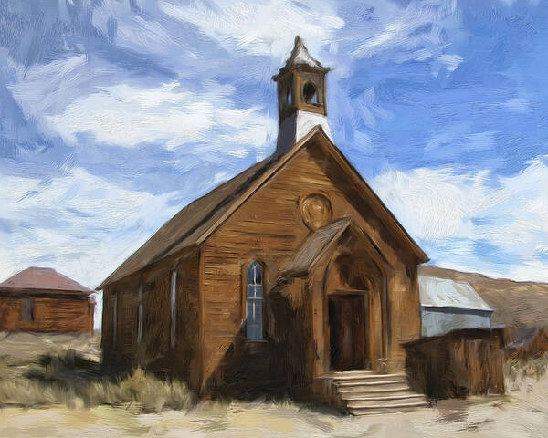 Church Poster featuring the painting Old Church at Bodie by Dominic Piperata
