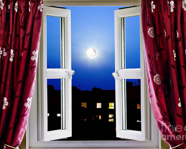 Night Poster featuring the photograph Open window at night by Simon Bratt