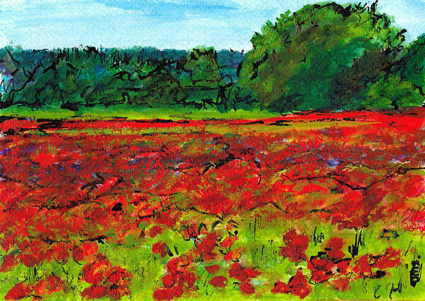 Italy Poster featuring the painting Poppy Fields Tuscany by Jackie Sherwood