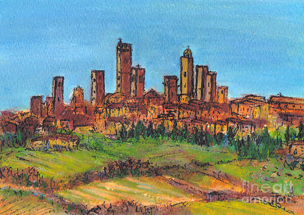 Italy Poster featuring the painting San Gimignano Tuscany by Jackie Sherwood