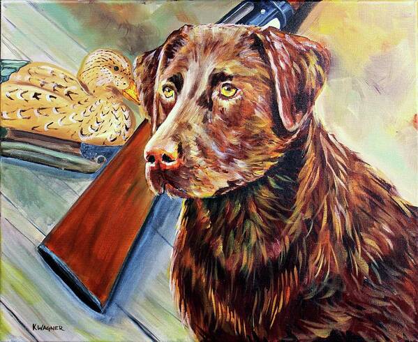 Labrador Retriever Poster featuring the painting Sitting On Go by Karl Wagner