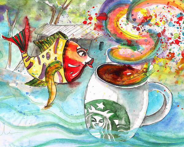 Travel Sketch Poster featuring the drawing Starbucks Coffee in Limassol by Miki De Goodaboom