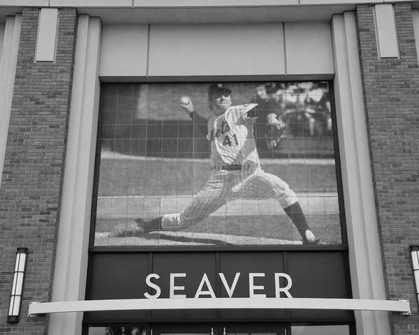Shea Stadium Poster featuring the photograph TOM SEAVER 41 in BLACK AND WHITE by Rob Hans