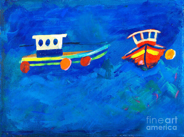 Painting Poster featuring the painting Two fishing boats at sea by Simon Bratt