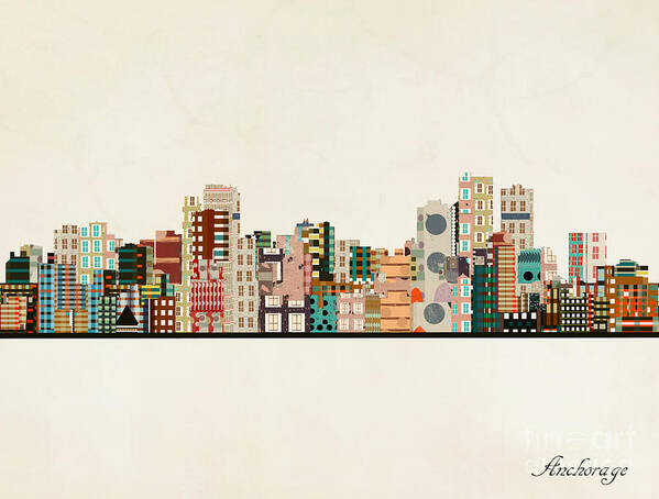Anchorage Poster featuring the painting Anchorage Alaska Skyline by Bri Buckley