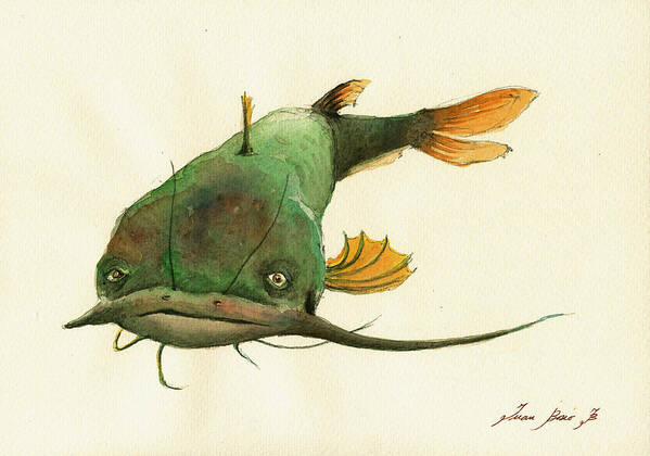 Channel Catfish Poster featuring the painting Channel Catfish fish animal watercolor painting by Juan Bosco