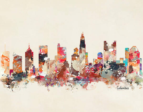 Columbus Ohio Skylines Poster featuring the painting Columbus Ohio Skyline by Bri Buckley