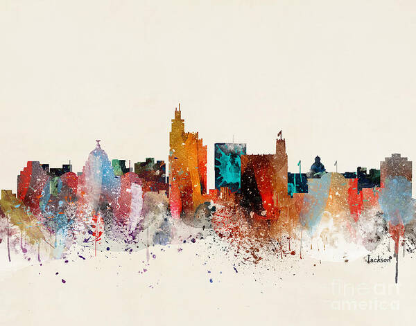Jackson Mississippi City Skyline Poster featuring the painting Jackson Skyline by Bri Buckley
