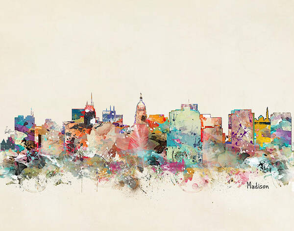 Madison City Print Poster featuring the painting Madison Wisconsin Skyline by Bri Buckley
