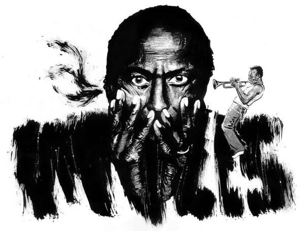  Poster featuring the drawing Miles Davis by Ken Meyer jr