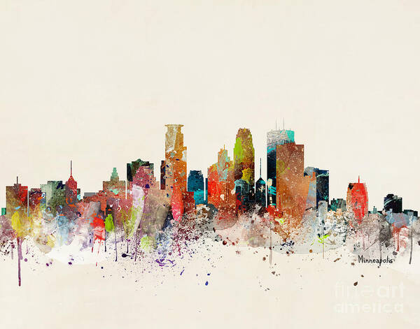 Minneapolis Cityscape Poster featuring the painting Minneapolis Skyline by Bri Buckley