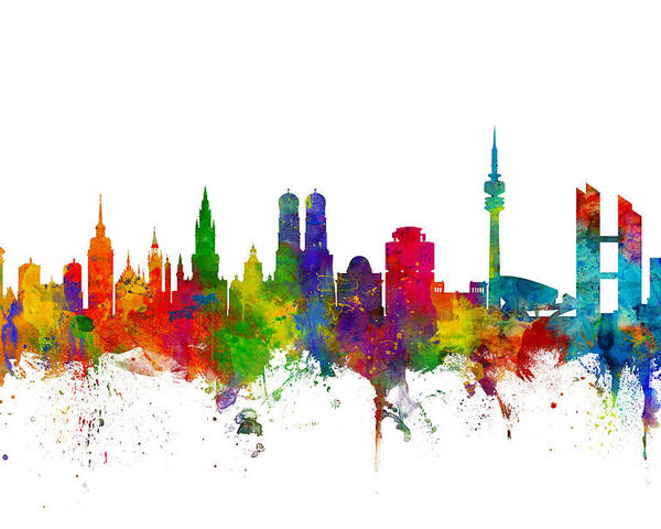 City Skyline Poster featuring the digital art Munich Germany Skyline by Michael Tompsett