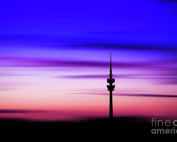 Bavaria Poster featuring the photograph Munich - Olympiaturm at sunset by Hannes Cmarits