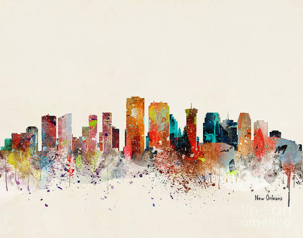 New Orleans Cityscape Poster featuring the painting New Orleans Skyline by Bri Buckley