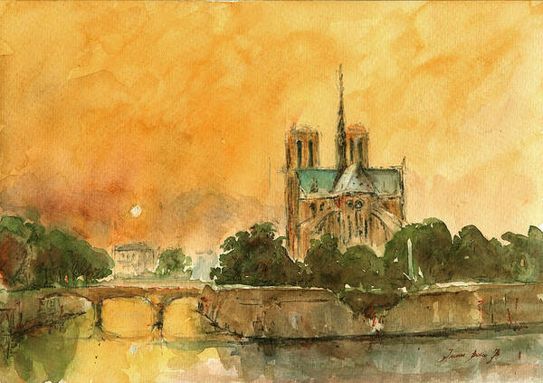 Paris Art Poster featuring the painting Paris Notre Dame by Juan Bosco