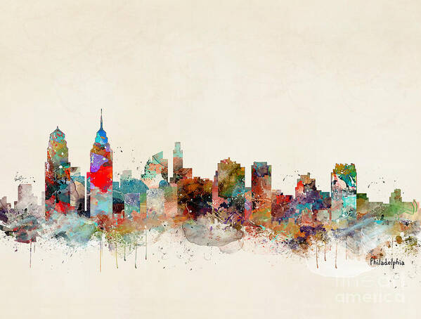 Philadelphia City Skyline Poster featuring the painting Philadelphia Pennsylvania by Bri Buckley