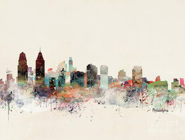 Philadelphia Poster featuring the painting Philadelphia Pennsylvania Skyline by Bri Buckley