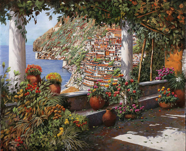 Positano Poster featuring the painting Positano dalla bella terrazza by Guido Borelli