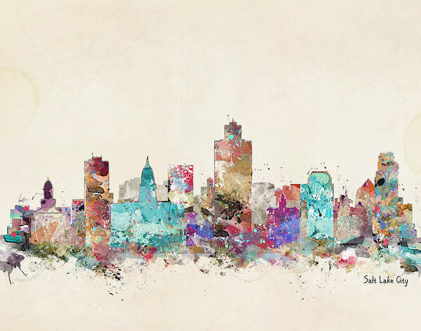 Salt Lake City Skyline Poster featuring the painting Salt Lake City Skyline by Bri Buckley