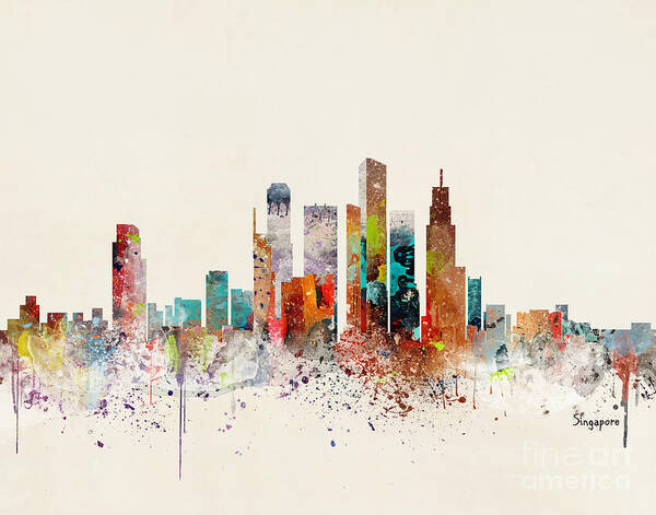 Singapore Cityscape Poster featuring the painting Singapore Skyline by Bri Buckley