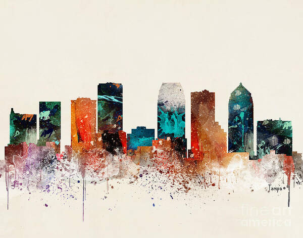 Tampa City Scape Poster featuring the painting Tampa Skyline by Bri Buckley