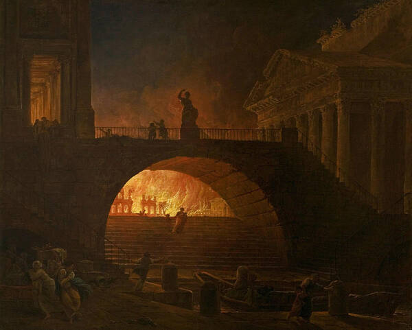 Hubert Robert Poster featuring the painting The Fire of Rome by Hubert Robert