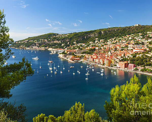 French Poster featuring the photograph Villefranche-sur-Mer and Cap de Nice on French Riviera 2 by Elena Elisseeva
